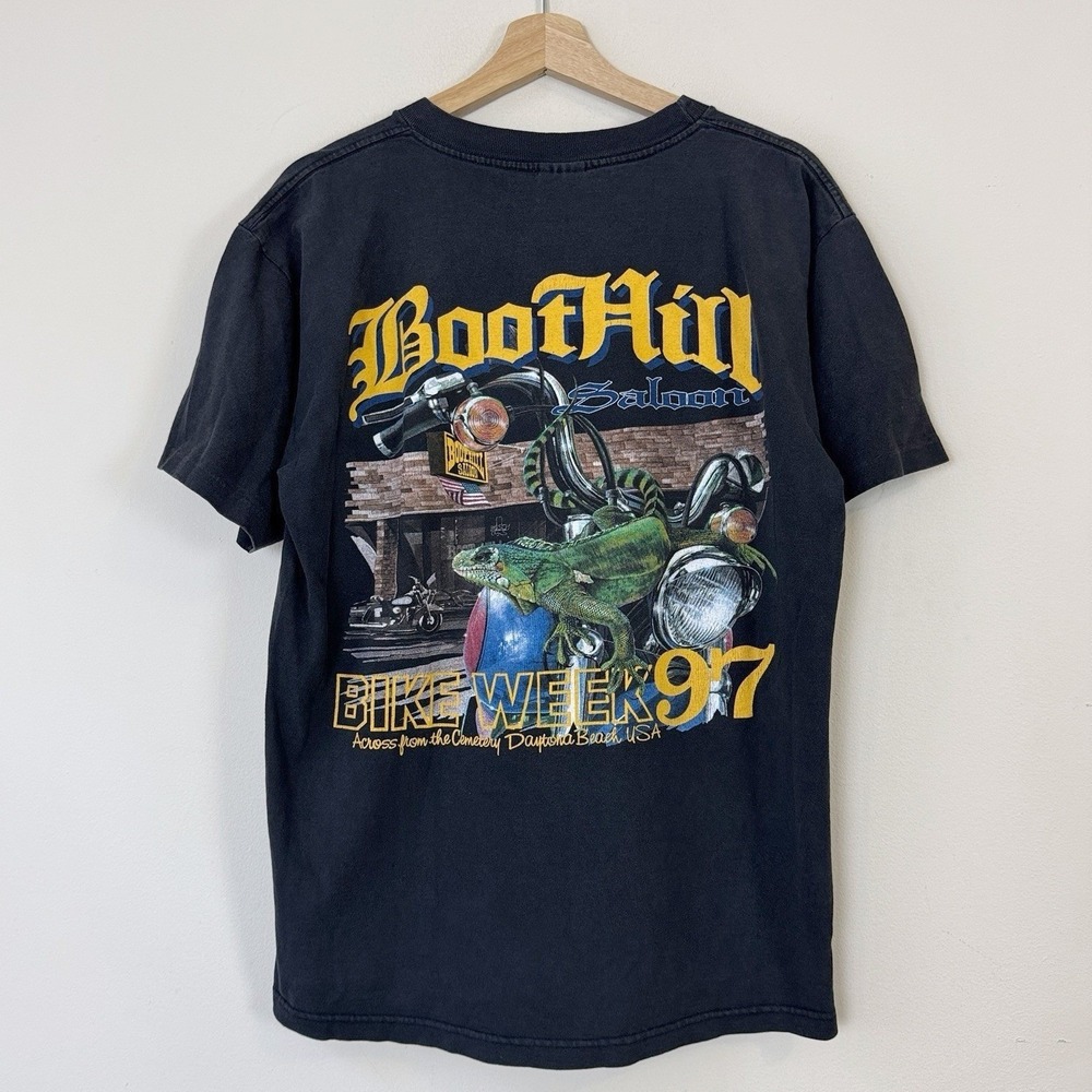 Vintage 90's Harley Davidson Boot Hill Bike Hill Black Pocket Tee Shirt - Large